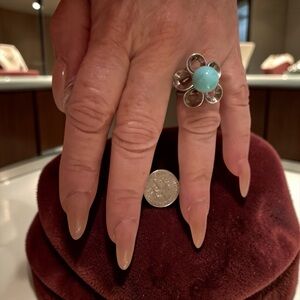 Silver 925 and Turquoise Flower Ring size 7